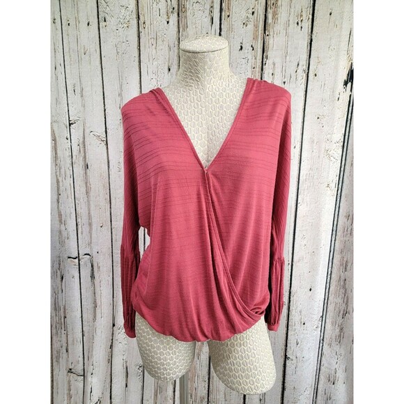 ALK Women's Small Lucky Brand Rose Surplice Long Sleeve Blouse Shirt Top NEW NWT - Picture 1 of 10